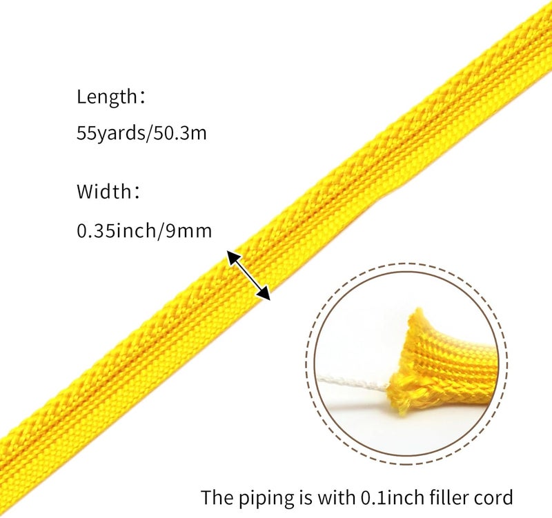 YRCLASYTRIM 0.35inch,(55Yards) Sewing Piping Trim,Shining Polyesterter Cord Trim,for Sewing Clothing,Hometextile, Decoration DIY Crafts Edge Piping Embellishments,30Colour (Lemon Tonic) - Image 2